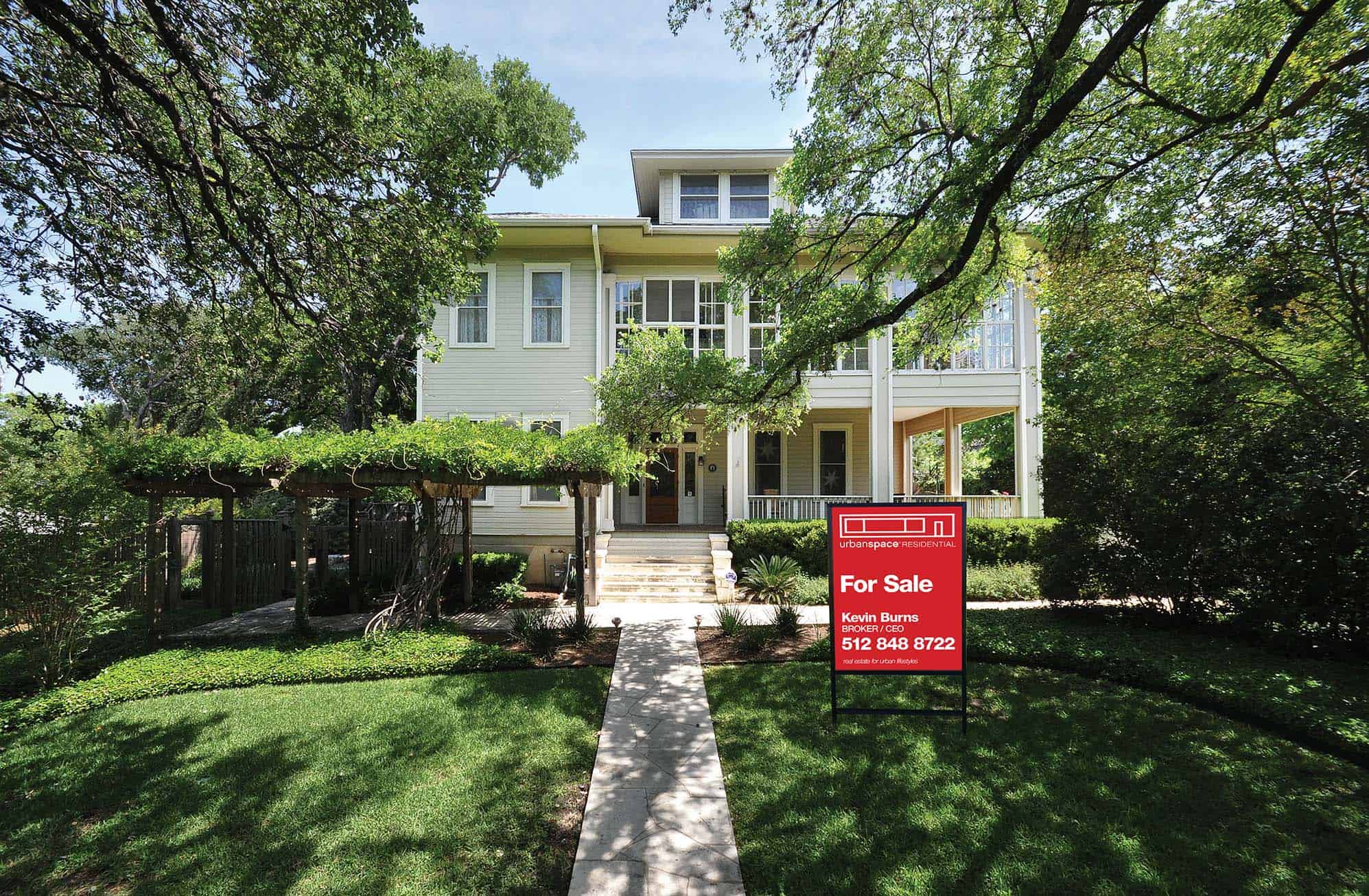 house exterior with for sale sign in yard urbanspace realtors austin