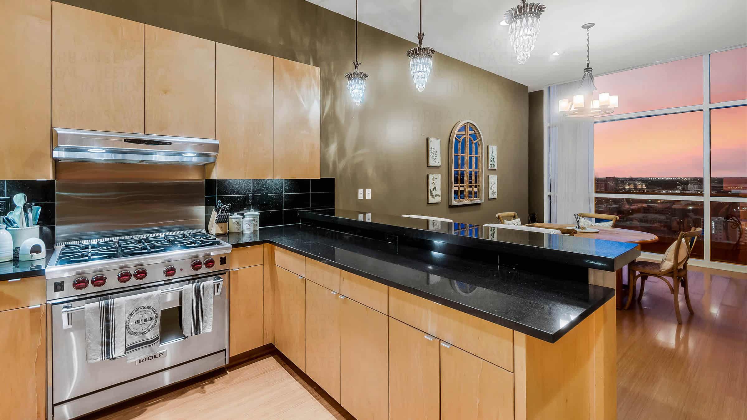 5 fifty five downtown austin condo kitchen living dining area