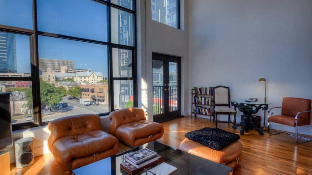 downtown views brazos lofts wooden floors big windows natural light