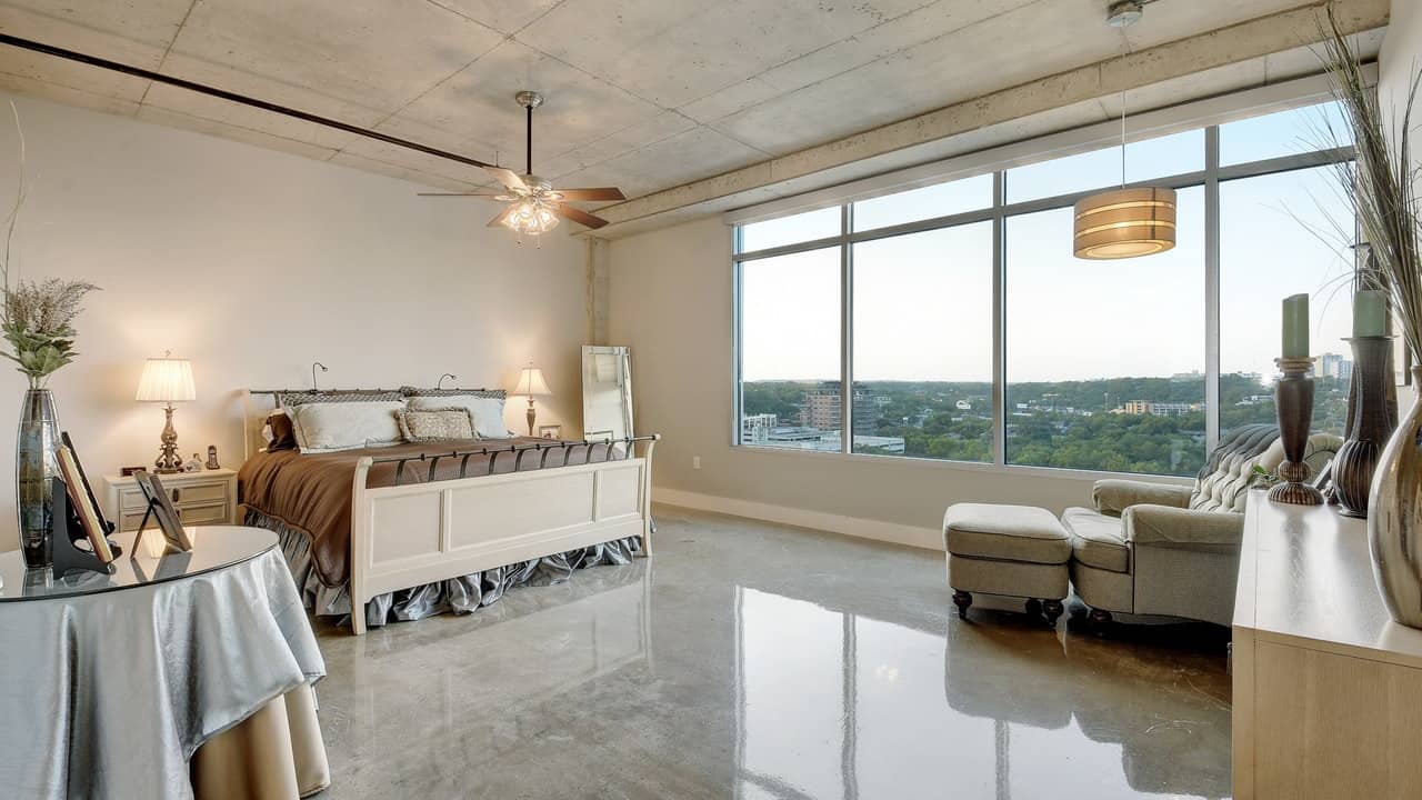 concrete floors spacious window views austin city lofts downtown