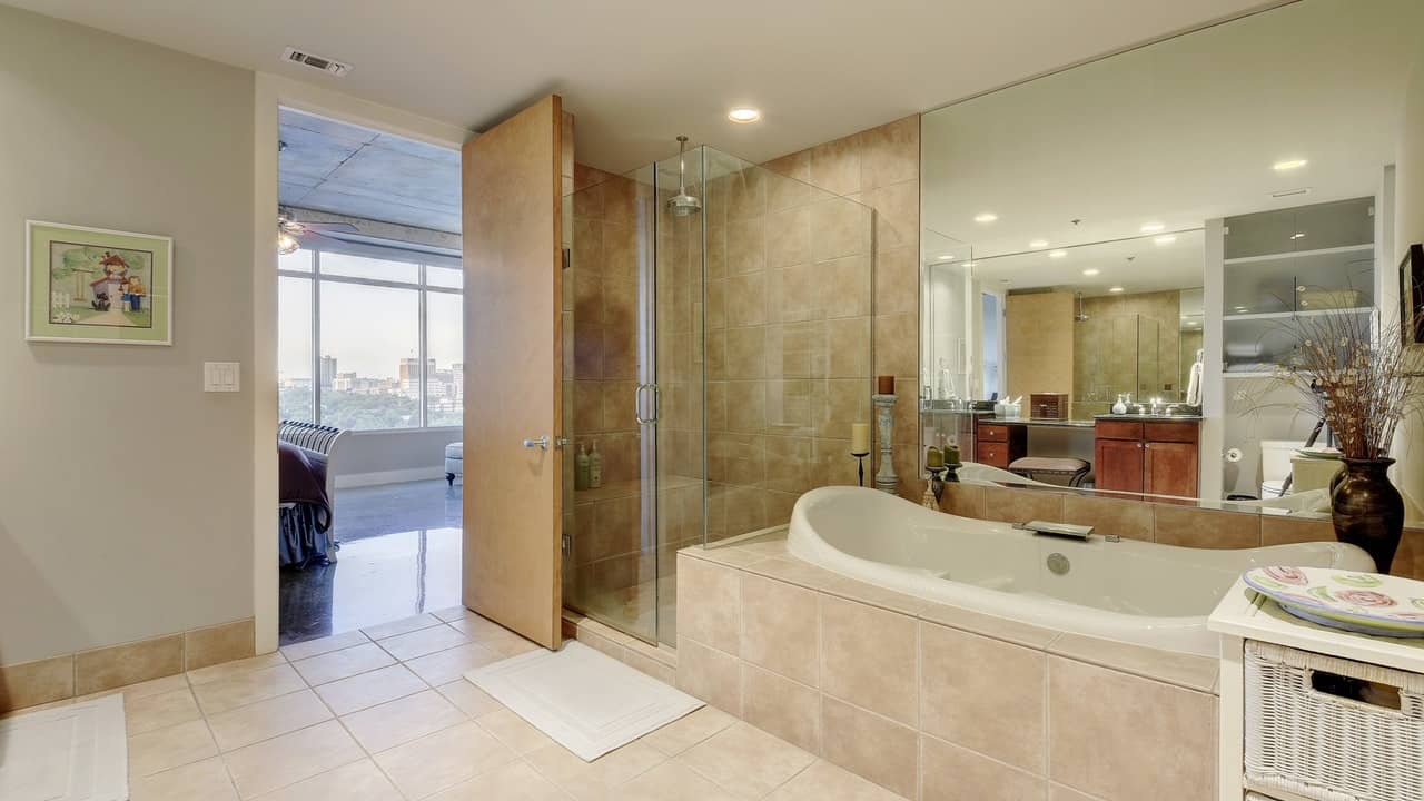 bathtub shower tile austin city lofts downtown condo spacious