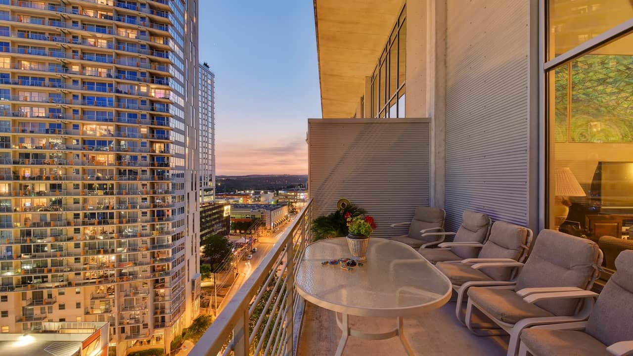 city view night balcony austin downtown