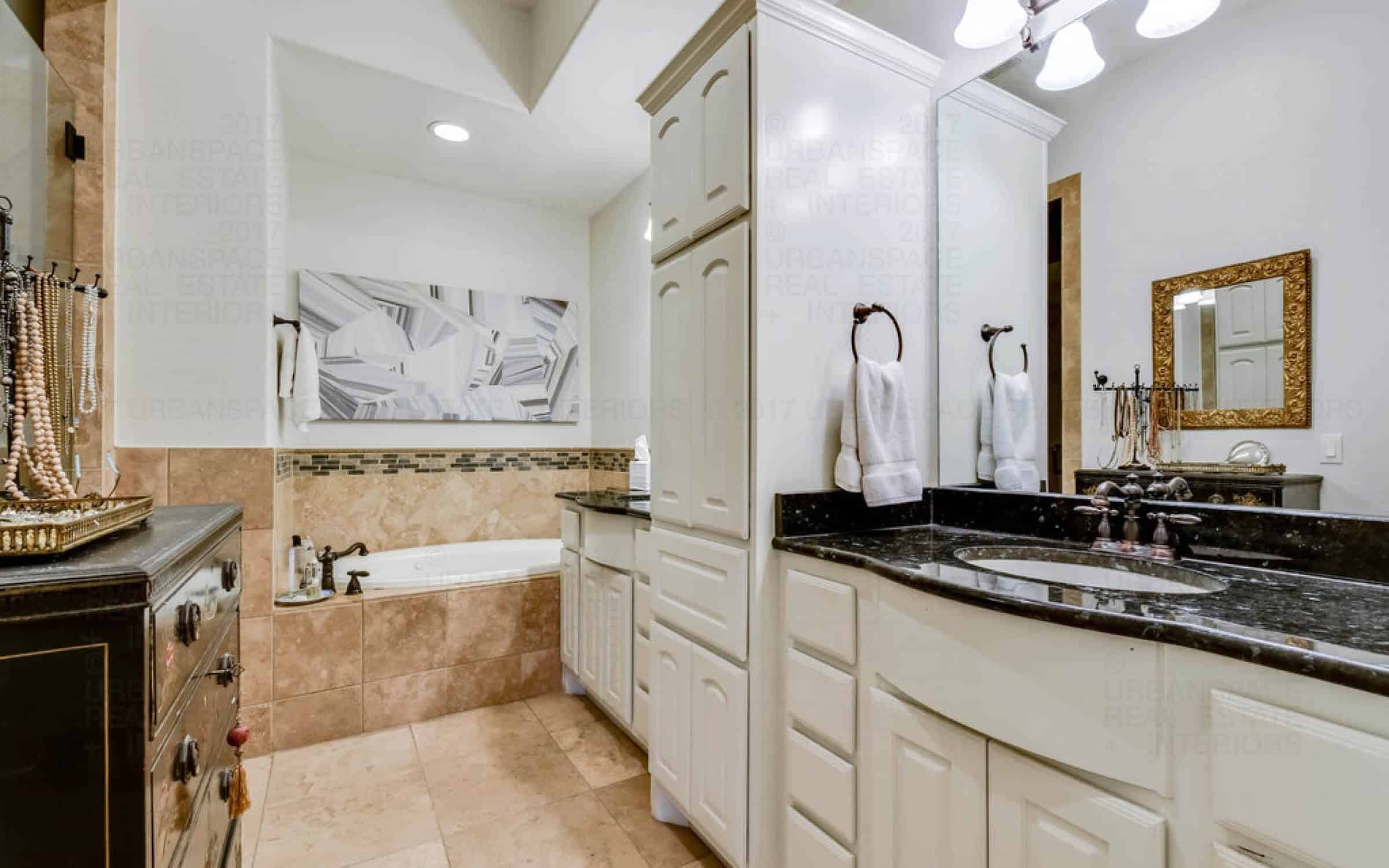 Bathtub sink granite counter storage bathroom liberty park austin home