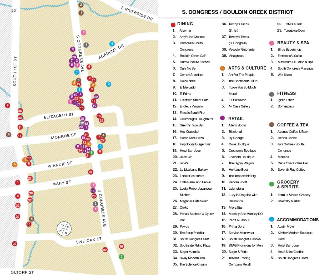 south congress bouldin creek downtown austin lifestyle district maps