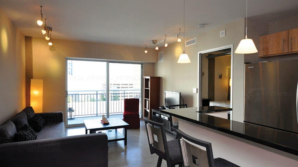 brazos place living room kitchen balcony austin downtown